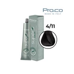 Pro.co Vopsea de par profesionala fara amoniac SUPERB. COLOR 100 ml - Pro. Co - 4/11 CASTANIU NATURAL CENUSIU INTENSE (U4/11)