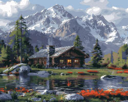 Oh Art! Set pictura pe numere, cu sasiu, Refugiu montan, 40x50 cm (ANG1088)