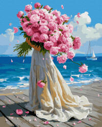Oh Art! Set pictura pe numere, cu sasiu, Bujori si mare, 40x50 cm (ANG1045)