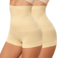 SHEKINI Chilot modelator dama tip pantalonas, Pachet 2 bucati, SHEKINI, Talie foarte inalta, Control abdomen, Efect push-up fesier, Fara rulare, Bej, Marimea 2XL