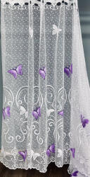 fuggonyoutlet Méteráru, Vitrázs Függöny, Zsakar, Pillangós fehér alapon lila, 120 cm