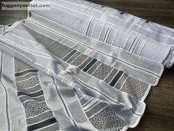 fuggonyoutlet Méteráru, Vitrázs Függöny, fehér Rácsos Antracit Csíkkal, 75 cm