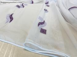 fuggonyoutlet Voile, Szongül, sima voile, fehér alapon lila, 300x260 cm