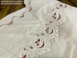 fuggonyoutlet Méterárú, Csipkés Függöny, Sable Alap fehér, fehér bordó Csipke 280 Magas (Kétsoros Csipkés)