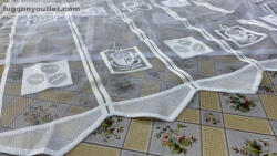 fuggonyoutlet Méteráru, Vitrázs Függöny, Zsakar, Caffee minta fehér, 120 cm