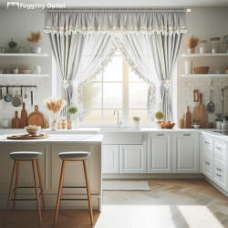 fuggonyoutlet Decor, Csipkés Szett, fehér szürke, 400x160+400x155 cm