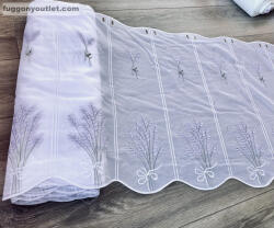 fuggonyoutlet Méteráru, Vitrázs Függöny, himzett Levendula fehér alapon lila, 60 cm