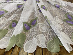 fuggonyoutlet Tulipánlevél, fehér alapon barna és lila, 500x250 cm