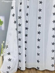 fuggonyoutlet Méteráru, Voile, fekete virágos, fehér, 220 cm