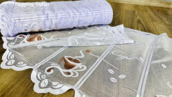 fuggonyoutlet Méteráru, Vitrázs Függöny, Zsakar, kapucsínó fehér alapon barna, 60 cm