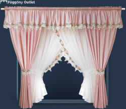 fuggonyoutlet Decor, Csipkés Szett, fehér rózsaszín, 400x160+400x155 cm