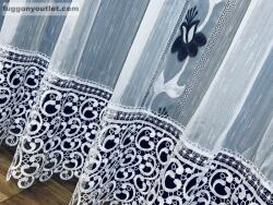 Celen Textil Kft Csipkés Függöny, Harangvirág ( fehér, 30 cm Csipke ) fehér alapon fekete, 300x175 cm