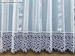 Celen Textil Kft Csipkés Függöny, Harangvirág ( fehér, 30 cm Csipke ) fehér alapon szürke, 300x175 cm