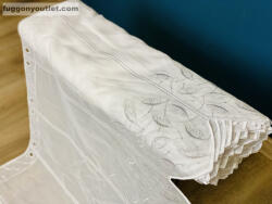 fuggonyoutlet Méteráru, Vitrázs Függöny, Voile ezüst Levél fehér, 60 cm