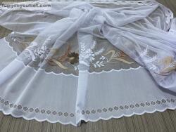 fuggonyoutlet Méteráru, Vitrázs Függöny, Zsakar, Búzavirág, fehér alapon barna 120 cm