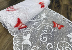 fuggonyoutlet Méteráru, Vitrázs Függöny, Zsakar, Pillangós fehér alapon piros, 60 cm