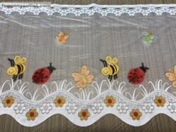 fuggonyoutlet Méteráru, Vitrázs Függöny, Zsakar, Katicabogár, fehér alapon piros Sárga, 75 cm Magas