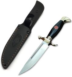 Depox Taktikai vadászkés, valódi bőr tok, 440C penge, teljes tangú akril nyél, 26 cm, fekete (0295)