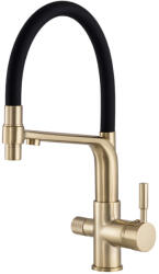 Gamma Vegas Vízszűrős Mosogató Csaptelep - Rugalmas, Zuhanyfejes, Szálcsiszolt Arany (BVSKF-BGD)