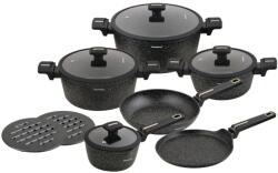 Klausberg KB 7966 Edény- és Serpenyőkészlet, 12 Részes, Öntöttvas, Tapadásmentes Márvány Bevonat, Indukciós, Fekete