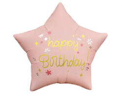 Godan Happy Birthday Matt Pink csillag fólia lufi 44 cm (MLG411611)