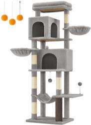 Feandrea Macska kaparófa, többszintes macskatorony, világosszürke 70x50x175cm