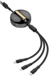 LDNIO 3 az 1-ben kihúzható gyorstöltő kábel, Type-C/Lightning/Micro USB, 1, 1 m, 4, 2A - Fekete