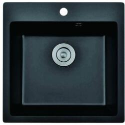 Inter Ceramic Кухненска мивка 5050, Inter Ceramic, гранит, едно корито, със сифон, 50x20х50см (5050 BLACK CENTRAL HOLE) Мивка за вграждане