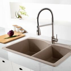 Inter Ceramic Кухненска мивка ICGS 8401 SAND, двойна, със сифон, 84x56см (8401 SAND) Мивка за вграждане