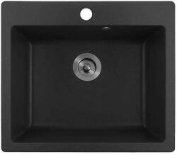 Inter Ceramic Кухненска мивка 8304, Inter Ceramic, гранит, едно корито, със сифон, 50x22.5х57см (8304 BLACK CENTRAL HOLE) Мивка за вграждане