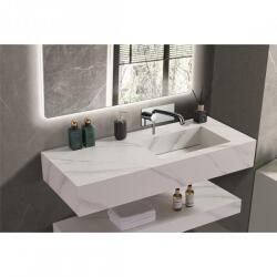 Inter Ceramic Мивка за баня PIETRA 12049/120W RIGHT БЕЗ ОТВОР, стенен монтаж, кварц, бял мат, 120x50x18см (12049/120W RIGHT БЕЗ ОТВОР)