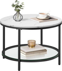 VASAGLE Modern Márvány Dohányzóasztal Üvegpolccal Fehér-Fekete (EUZ-LCT072W13)