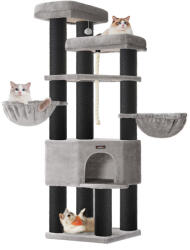 FEANDREA XXL macskafa többszintes kaparófa 186, 7 cm magas 11 cm átmérőjű szizál oszlopokkal galambszürke és tintafekete (EUZ-PCT008G02)