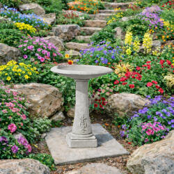 Jován Fortuna madárfürdető faragott oszloppal, szürke (JOVM18-szurke)