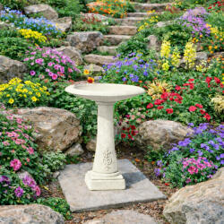 Jován Fortuna madárfürdető faragott oszloppal, fehér (JOVM18-feher)