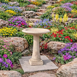 Jován Fortuna madárfürdető faragott oszloppal, barna (JOVM18-barna)