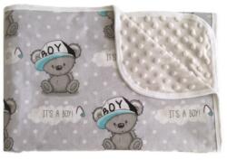  Kétoldalas pamut/minky babatakaró 75×100 cm - Szürke It’s a boy maci