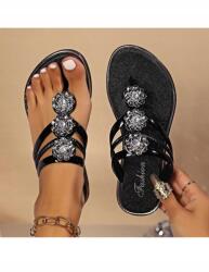 Shein Fekete Díszített Flip-flop Papucs (37, 5) (608073)
