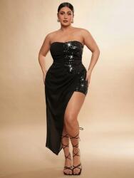 Shein Fekete Aszimmetrikus Flitteres Ruha (0XL) (608161)