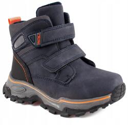 Linshi Fiú csizma öko-nubuk tépőzáras szőrme sötétkék téli hótaposó 28-as (A2261)