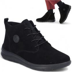 RIEKER Bőr Bokacsizma 40 Női Fűzött Kényelmes Lapos Félcipő Fekete (Rieker Z0022-00)