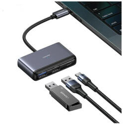 USAMS Adapter elosztó 5in1 USB 2.0/USB 3.0/USB-C/TF/SD SJ628HUB01 (US-SJ628) szürke/sötétszürke (SJ628HUB01)