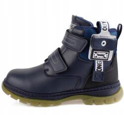 Linshi Fiú csizma öko bőr tépőzáras szőrme sötétkék téli csizma 30 (A2384-22)