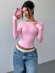 Shein Rózsaszín Nyitott Hátú Felső Masnival (L) (607473)