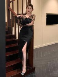 Dazy Fekete Szatén MIDI Ruha Kivágással (M) (607932)