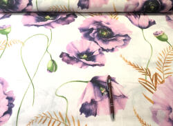  Pamutvászon textil - 160 cm / lila pipacs virág mintás