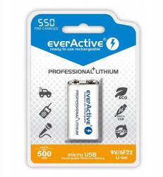 everActive Akkumulátor 6F22/9V Li-ion 550mAh Usb töltő aljzat Type C (EVHR22-550C)