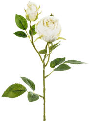 Művirág - Rózsa két bimbóval, 55 cm, világos krém (KWT3-079J)