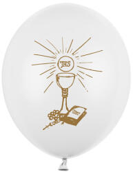  Fehér - arany színű latex lufi elsőáldozásra (SB12P-109Z-008-6)