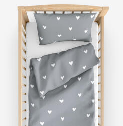 Goldea gyermek pamut ágyneműhuzat kiságyba - szívecskék, szürke alapon 90 x 120 és 40 x 60 cm